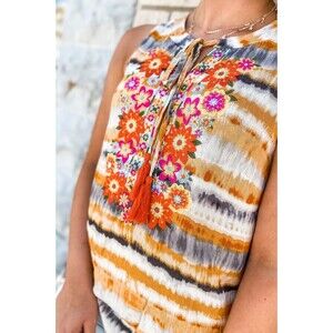 Savanna Jane Size 2X Embroidered Tie Dye Floral Boho Rayon Top Blouse Tee g